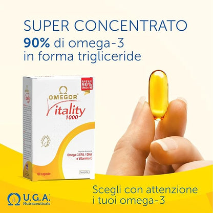 OMEGOR Omega 3 Fish Oil Supplement IFOS Certified Vitality 1000 with 800mg EPA and DHA per Capsule - No Fishy Aftertaste, Non-GMO (60 Softgels)