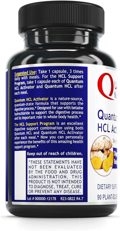 Quantum Nutrition Labs HCL Activator - Pepsin Digestive Enzymes Supplement for Optimal Digestive Function for Men & Women, Low Stomach Acid, Nutrient Absorption - 90 Vegetarian Capsules