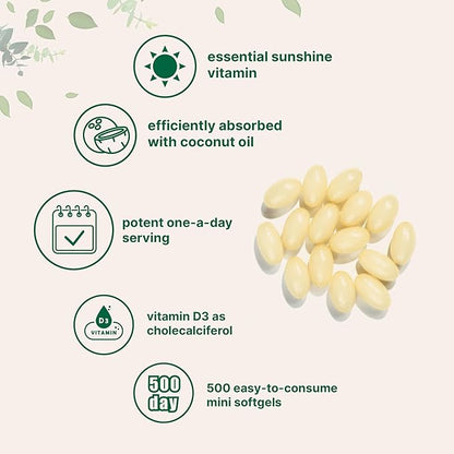 Micro Ingredients Vitamin D3 5,000 IU | 500 Softgels with Virgin Coconut Oil for Better Absorption | Vitamin D as Cholecalciferol | Supports Calcium Absorption, Bone, Immune, & Heart Health