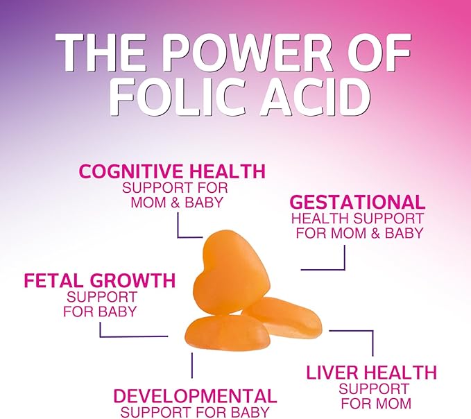 Prenatal Gummy with Folic Acid, Prenatal Vitamins and Minerals for Fetal Support, Vitamin A, C, D3, B12, B6 & Folate, Prenatal Multivitamin for Pregnant & Nursing Women - 60 Gummies, 30 Day Supply