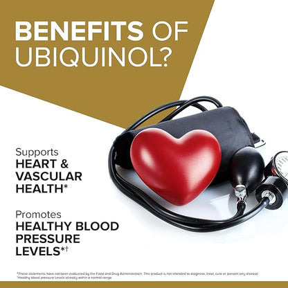 Qunol Ubiquinol CoQ10 100mg Softgels, Ubiquinol - Active Form of Coenzyme Q10, Antioxidant for Heart Health, Healthy Blood Pressure Levels, Beneficial to Statin Users, 60 Count