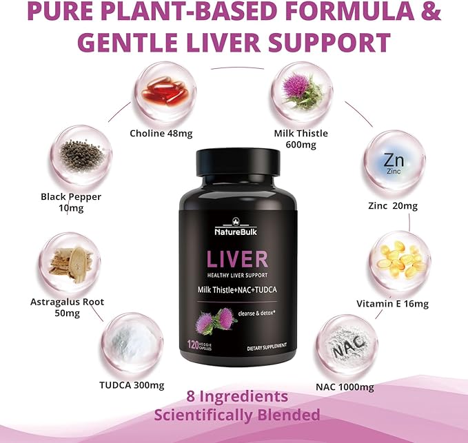 Premium Liver Support Complex - 120 Capsules with TUDCA, NAC, Milk Thistle Extract & Astragalus - Advanced Formula with Choline, Vitamin E & Zinc - 30 Day Supply