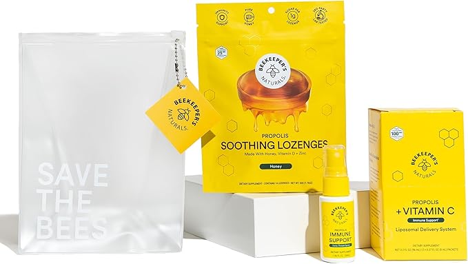 Beekeeper's Naturals Immune Support Kit | Propolis Throat Spray - Honey Cough Drops - Vitamin C Liposomal | Effective & Natural Sore Throat Relief