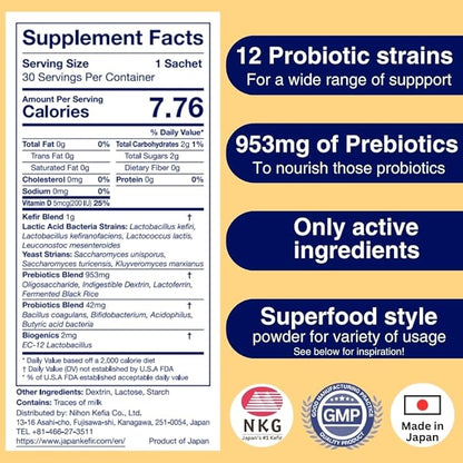 Pro Mix Probiotics Supplement | Kefir-Based Supplement with 12 Probiotic Strains and 4 Prebiotics for Promoting Gut Health, Digestion, and Immune Boost - 30ct