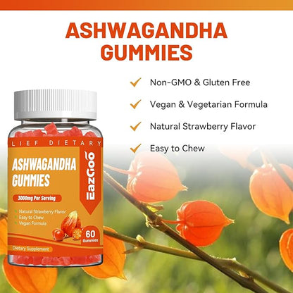 2 Pack Ashwagandha Gummies & Vitamin D3, 3000mg Extra Strength Ashwagandha Root Extract for Boosts Energy, Immune Support, Non-GMO, Mixed Berry Flavor, 120 Count