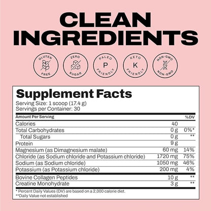 Harlo - Raspberry Salt Electrolyte Drink Mix with Bovine Collagen & Creatine- Creatine Monohydrate Powder - Energy Drink Powder - Pre Workout Powder - Sugar Free Energy Drinks - Post Workout Recovery