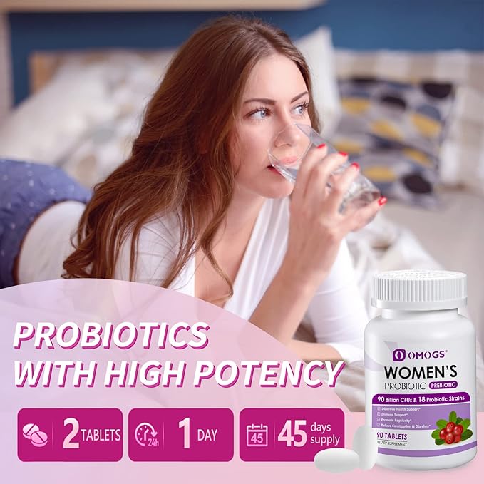 Women's Probiotic, with Cranberry Extract, Organic Prebiotics & Vitamin C, 90 Billion CFUs,18 Strains, Help for Boost Immune, Digestive, Gut Health & Women's Health, Gluten & Soy Free,90 Tablets