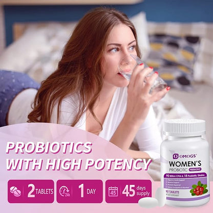 Women's Probiotic, with Cranberry Extract, Organic Prebiotics & Vitamin C, 90 Billion CFUs,18 Strains, Help for Boost Immune, Digestive, Gut Health & Women's Health, Gluten & Soy Free,90 Tablets