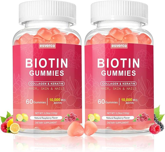 Biotin Gummies10000mcg Collagen Keratin Gummies Supplements Gummy Hair Skin And Nails Vitamins Gummies Daily Hair Nail Growth & Strengthener Gummies For Women Vegan Biotin Vitamin C Gummy120 Count