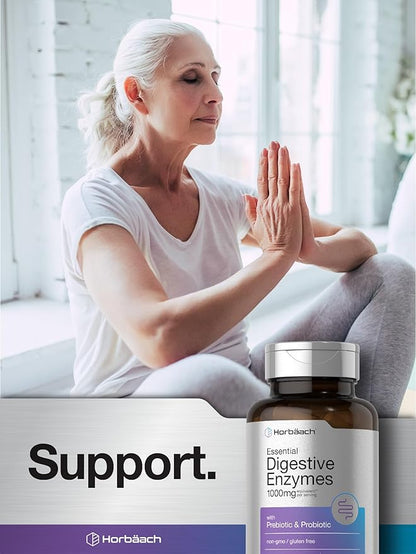 Horbäach Essential Digestive Enzymes | 100 Capsules | Enzyme Blend for Men & Women | Non-GMO & Gluten Free Supplement