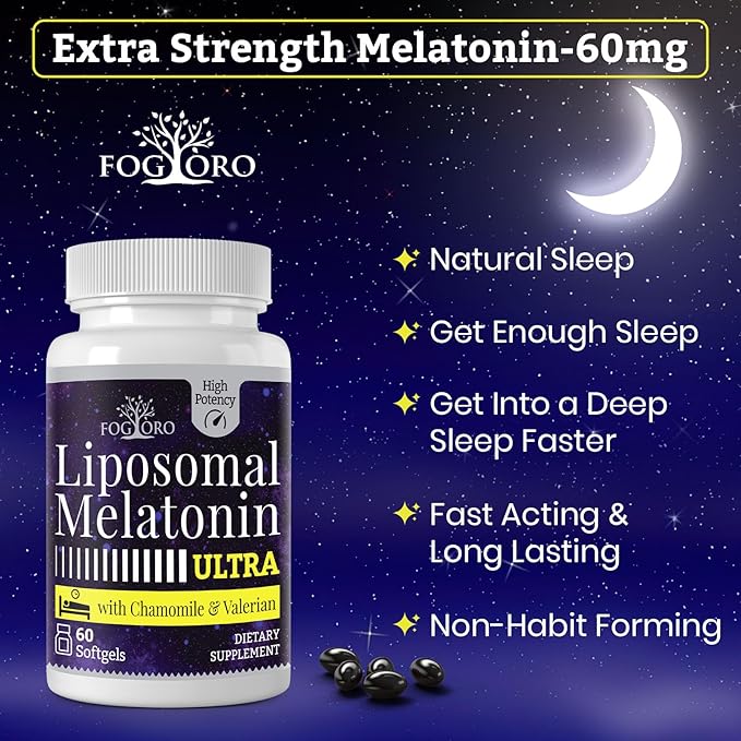 Fogoro Melatonin 60mg-Fall Asleep Faster, Stay Asleep Longer,High Dose, 60 Count(pack of 2)