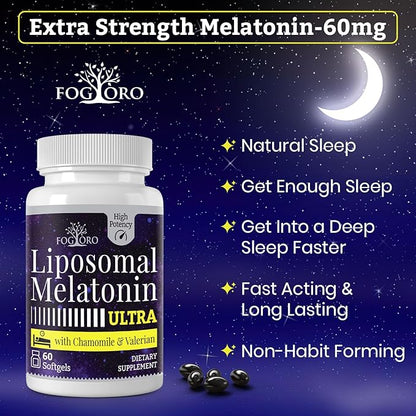 Fogoro Melatonin 60mg-Fall Asleep Faster, Stay Asleep Longer,High Dose, 60 Count(pack of 2)