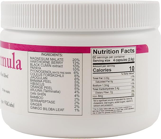 Heart Formula Capsules: Plant-Based Powder with Magnesium Malate, Serrapeptase, Hawthorn Berries, & Ginkgo Biloba