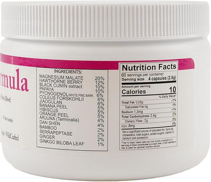 Heart Formula Capsules: Plant-Based Powder with Magnesium Malate, Serrapeptase, Hawthorn Berries, & Ginkgo Biloba