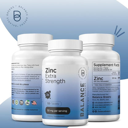 Zinc 50mg, 120 Vegetarian Tablets - Immune Support, Promotes Skin Health & Wound Healing, Extra Strength, Ultra-Absorbable (Pack of 6)