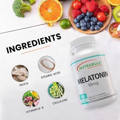 Melatonin 10 mg Tablets – Quick Release Natural Nighttime Sleep Aid for Adults. (180 Count)