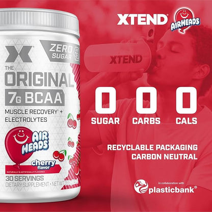 Xtend XTEND Original BCAA Powder Airheads Candy Flavor, 7g BCAA and 2.5g L-Glutamine, Sugar Free Post Workout Muscle Recovery Drink with Amino Acids for Men & Women, 30 Servings
