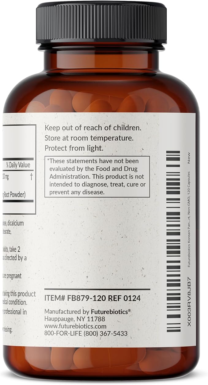 Futurebiotics Korean Panax Ginseng Energy, Memory & Brain Health Support, Non-GMO, 120 Capsules