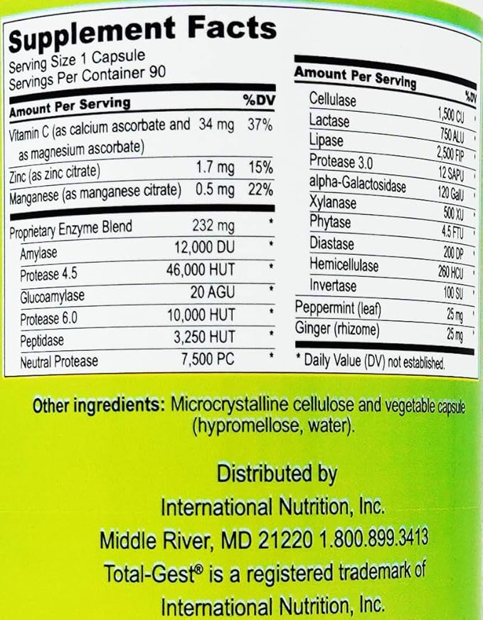 Science: Total Gest Full Spectrum Digestive Enzyme Formula 90 Vegetarian Capsules