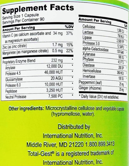 Science: Total Gest Full Spectrum Digestive Enzyme Formula 90 Vegetarian Capsules