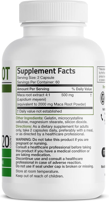 Bronson Maca Root Lepidium Meyenii Non-GMO, 120 Vegetarian Capsules