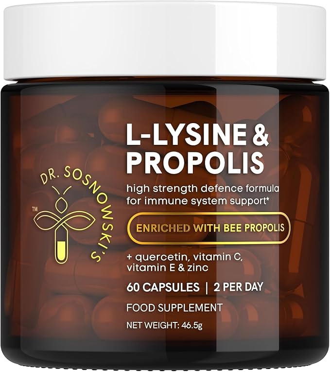 Dr Sosnowski's L-Lysine & Propolis Supplements | High Potency L Lysine Immune Support Formula with 5:1 Propolis Extract, Quercetin, VIT C, VIT E and Zinc