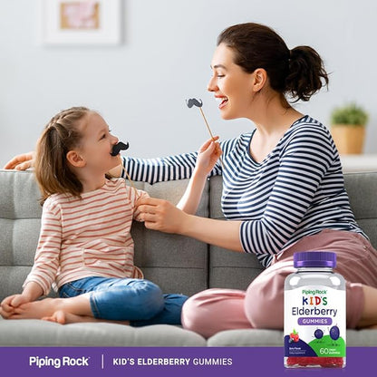 Piping Rock Kids Elderberry Gummies | 60 Count | with Vitamin C and Zinc | Berry Flavor Vitamins | Vegan, Non-GMO, Gluten Free Supplement