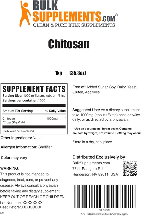 BulkSupplements.com Chitosan Powder - Fiber Supplement - Chitosan 1000mg - Chitosan Supplements for Kidney - from Shellfish - 1000mg per Serving, 5000 Servings (5 Kilograms - 11 lbs)