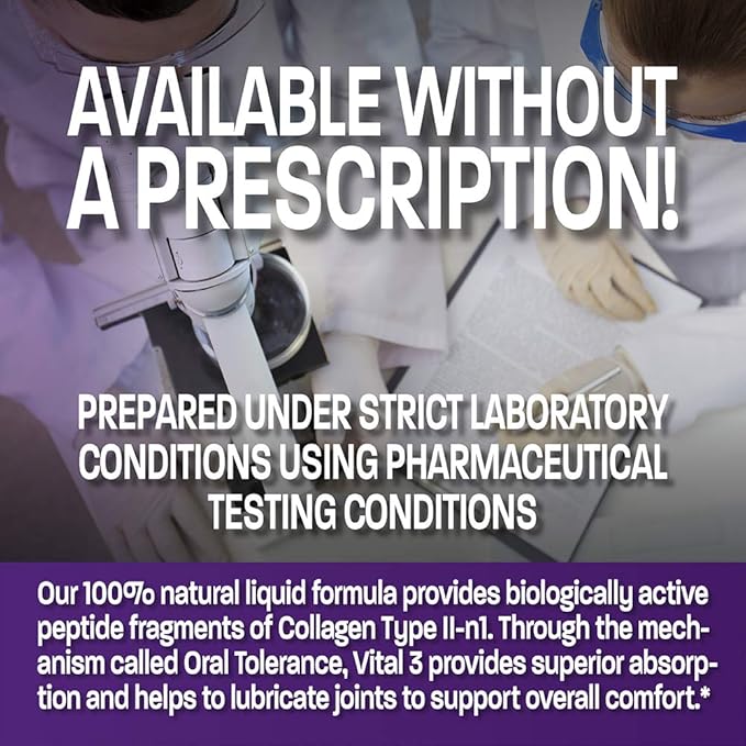 Vital 3 Joint Solution Clinically Proven Liquid Knee Relief Supplement Biologically Active Fragments of Collagen Type II-n1 Supports Joint Flexibility and Mobility