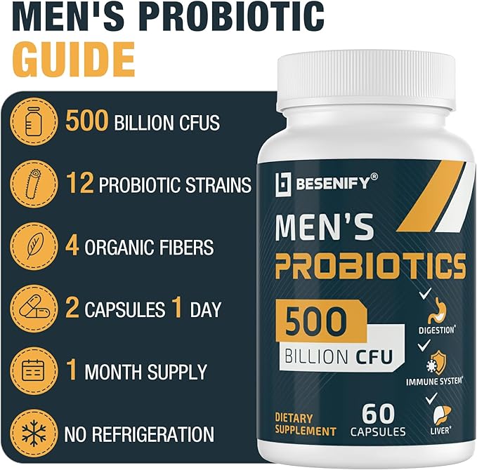 Probiotics for Men, 500 Billion CFUs & 12 Strains, Men's Probiotic with Turmeric, Cranberry, Goji, Pro Biotics for Overall Digestive, Immune Health, Stomach, Gut & Bloating, 60 Capsules