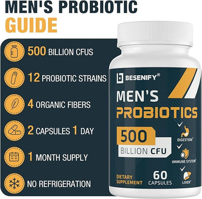 Probiotics for Men, 500 Billion CFUs & 12 Strains, Men's Probiotic with Turmeric, Cranberry, Goji, Pro Biotics for Overall Digestive, Immune Health, Stomach, Gut & Bloating, 60 Capsules