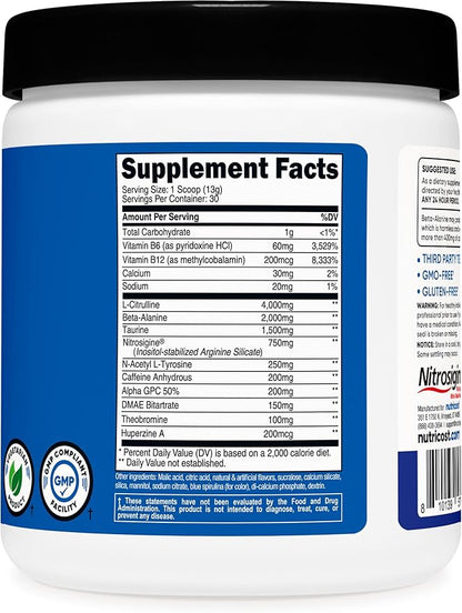 Nutricost Pre-Workout Complex Powder (30 Servings, Blue Raspberry) - Pre-Workout Supplement with Beta-Alanine, Taurine & Amino Acids