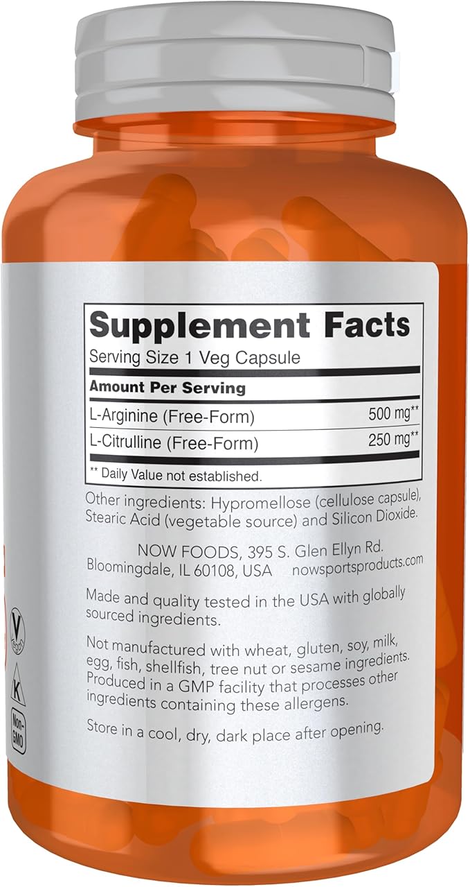 NOW Sports Nutrition, Arginine & Citrulline 500 mg/ 250 mg, Amino Acids, 120 Veg Capsules