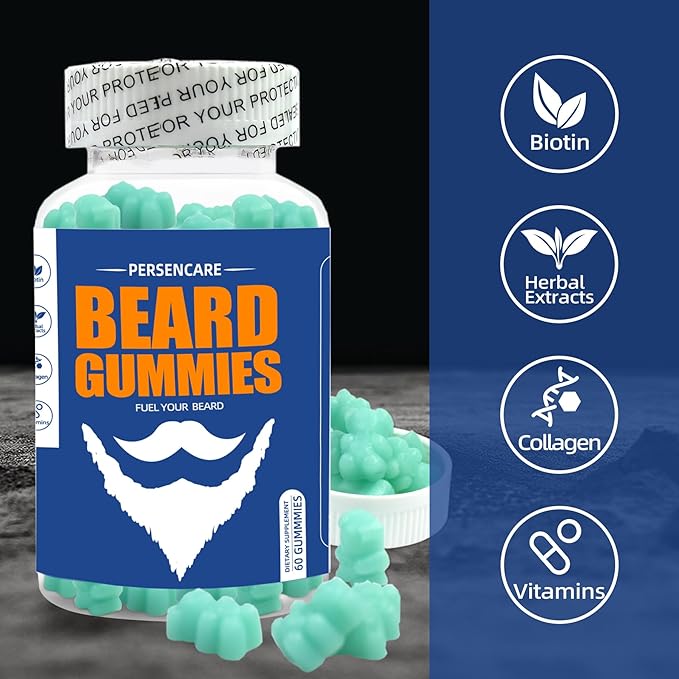 Big Beard Growth Gummy for Men, 60 Blueberry Flavored Gummies, with 10K MCG Biotin B12 Collagen and Elite Beard Hair Grooming Nutrients & Vitamins, Grow Stronger, Longer, Thicker & Fuller Beard