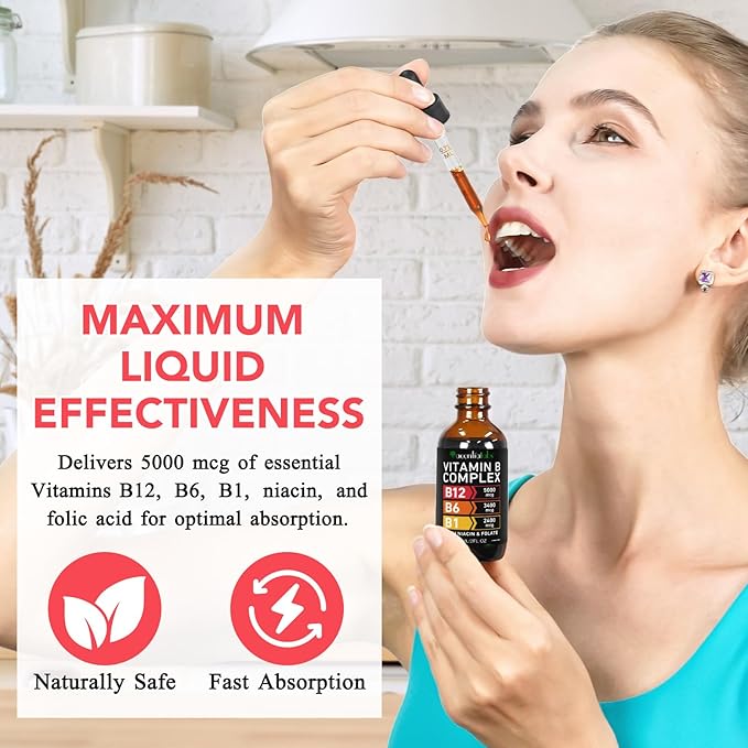 Organic Vitamin B Complex,Vitamin b Complex for Women, Vitamin B Complex Liquid, Vitamin B12 Methylcobalamin,Vitamin b6,B1,B9 for Metabolic Health Support, Vegan, Non-GMO, Gluten Free