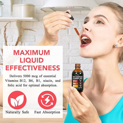 Organic Vitamin B Complex,Vitamin b Complex for Women, Vitamin B Complex Liquid, Vitamin B12 Methylcobalamin,Vitamin b6,B1,B9 for Metabolic Health Support, Vegan, Non-GMO, Gluten Free