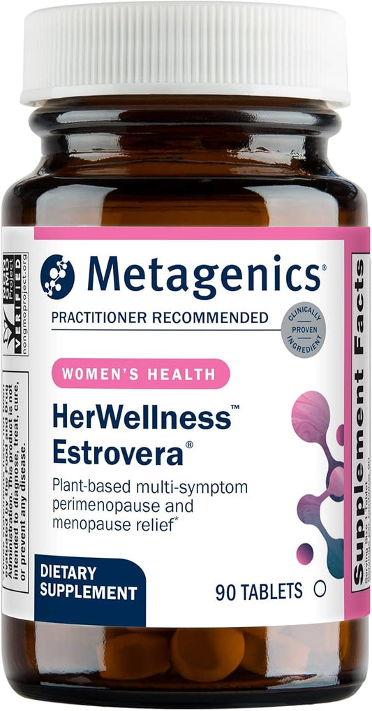Metagenics HerWellness Estrovera - All-Natural, Hormone-Free Perimenopause & Menopause Support - for Hot Flashes, Menopause Relief, Night Sweats - Gluten-Free - Vegetarian - Non-GMO - 90 Tablets