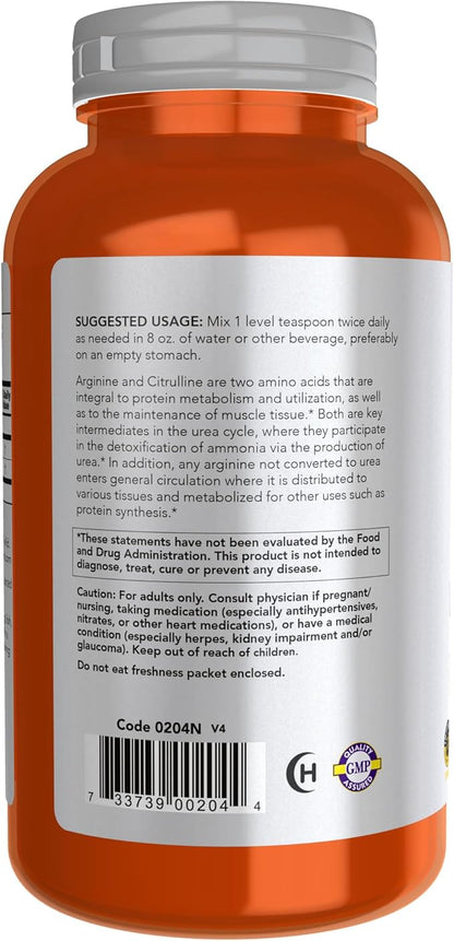 NOW Foods Sports Nutrition, Arginine & Citrulline Powder, 1:1 Ratio, Amino Acid, 12-Ounce