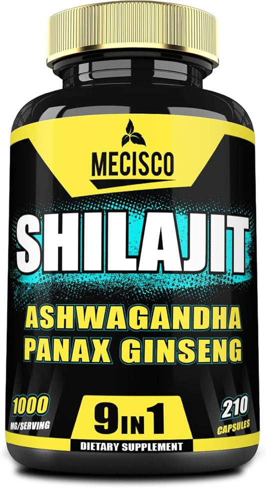 9in1 Shilajit Pure Himalayan Organic with Ashwagandha Root, Panax Ginseng, L-Arginine, Chaga & More - 210 Capsules - Shilajit Supplement for Immunity, Energy Production, Stamina & Comfortable Mood