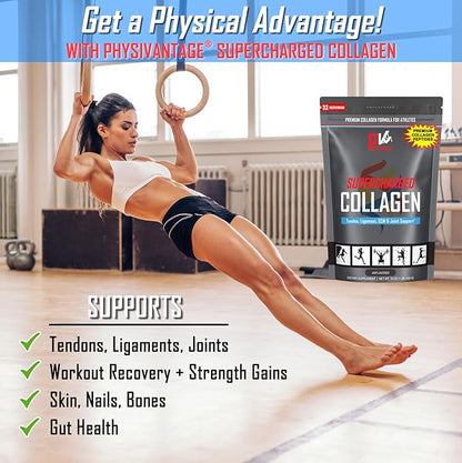 PhysiVantage Supercharged Collagen Peptides Powder - Hydrolyzed Collagen for Joint, Tendon, Ligament, & Skin Health Support - Chocolate, Keto, Paleo, 16oz | Enhanced with Vitamin C, BCAAs, Grass-Fed