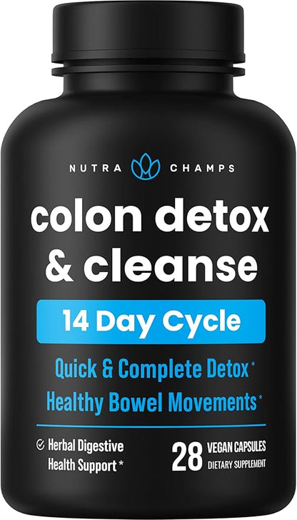 NutraChamps Colon Cleanse & Detox for Weight Loss [14 Day Quick Cleanser] Safe & Effective Formula with Probiotic & Digestive Enzymes for Constipation Relief