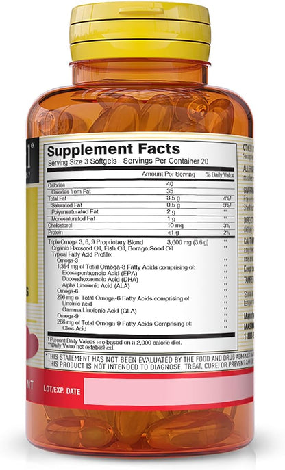 MASON NATURAL Omega 3-6-9,Fish,FLX,BRG 60 Sgel Ea 1