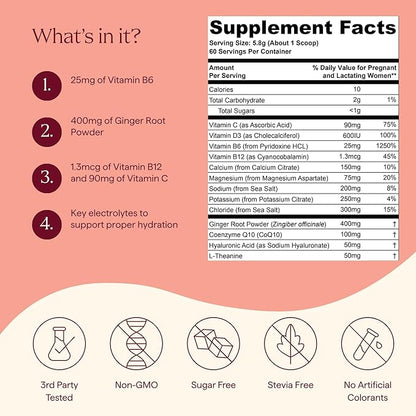 Morning Sickness + Nausea Relief. Electrolytes Hydration Support. Safe Energy Boost + Prenatal Vitamins with Magnesium, Vitamin b6. First Trimester Pregnancy Must Haves 60 Servings