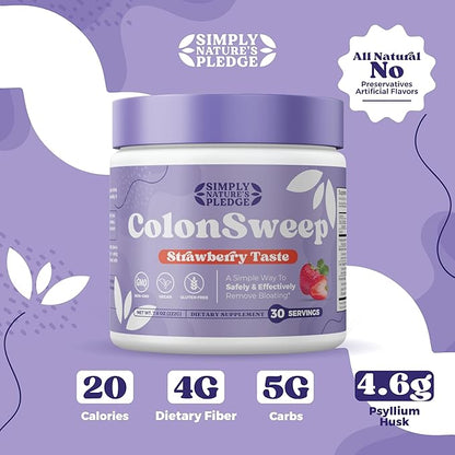 ColonSweep - Strawberry Flavored Probiotic Psyllium Husk Powder Colon Cleanser,7.8 oz. Fiber Supplement Support for Gut Health - Cleanse for Bloating Relief & Detox- 30 Servings (Pack of 3)