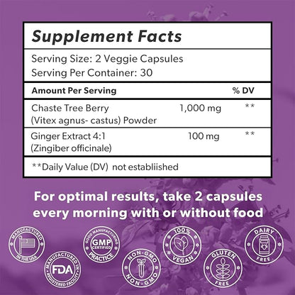 Intimate Rose Vitex Chasteberry Supplement for Women, 1000 mg - Chaste Tree Berry for Hormone Balance, Fertility & PMS Support, Regulate Cycles - 60 Capsules