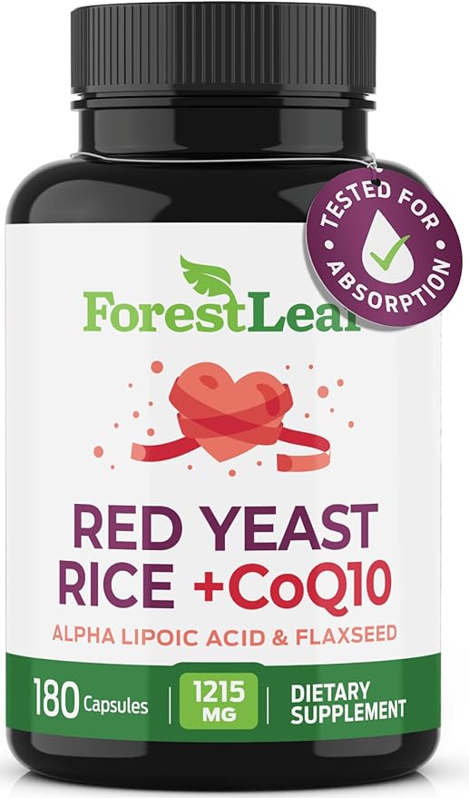 ForestLeaf Red Yeast Rice with CoQ10 Supplement - 1215mg Extra Strength Red Yeast Rice Capsules with Alpha Lipoic Acid & Organic Flaxseed, Citrinin Free - 180 Capsules