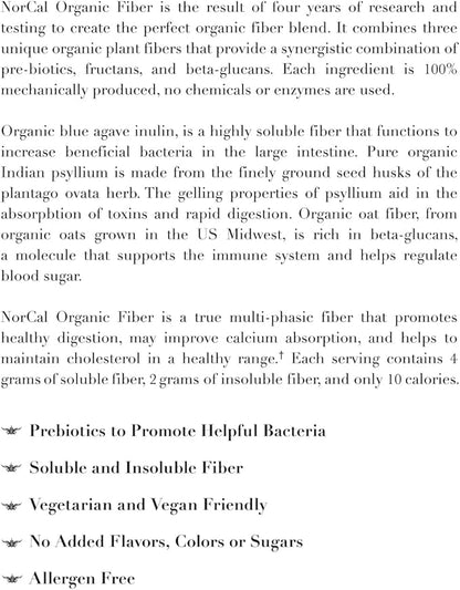 Norcal Organic Fiber - 2lbs | Prebiotics & Psyllium Husk Blend | Gluten-Free, Non-GMO, Soluble & Insoluble Fiber Supplement