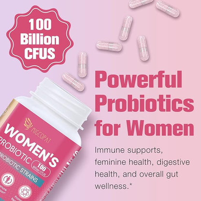 Probiotics for Women, 100 Billion CFU Womens Probiotic with Prebiotics, Digestive Enzymes, D-Mannose & Cranberry Extract for Immune Support, Vaginal & Urinary Health, Digestive Balance - 120 Capsules