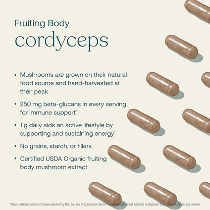 True Grace Mushroom Cordyceps Energy & Endurance Support - 60 Count Capsules - Organic