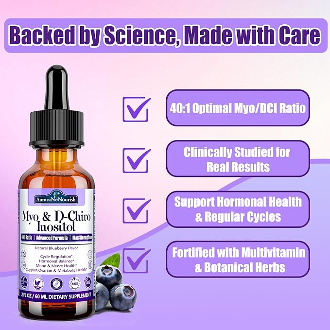 Myo-Inositol & D-Chiro Inositol Supplement For Women, 40:1 Ratio Support Hormone Balance & Ovarian w. Organic Chaste Tree Berry, Ceylon Cinnamon for Healthy Cycle Regulation, Mood, Nerve
